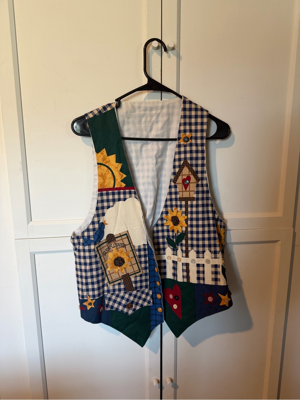 Patchwork Sunflower Gingham Vest - Blue & Green